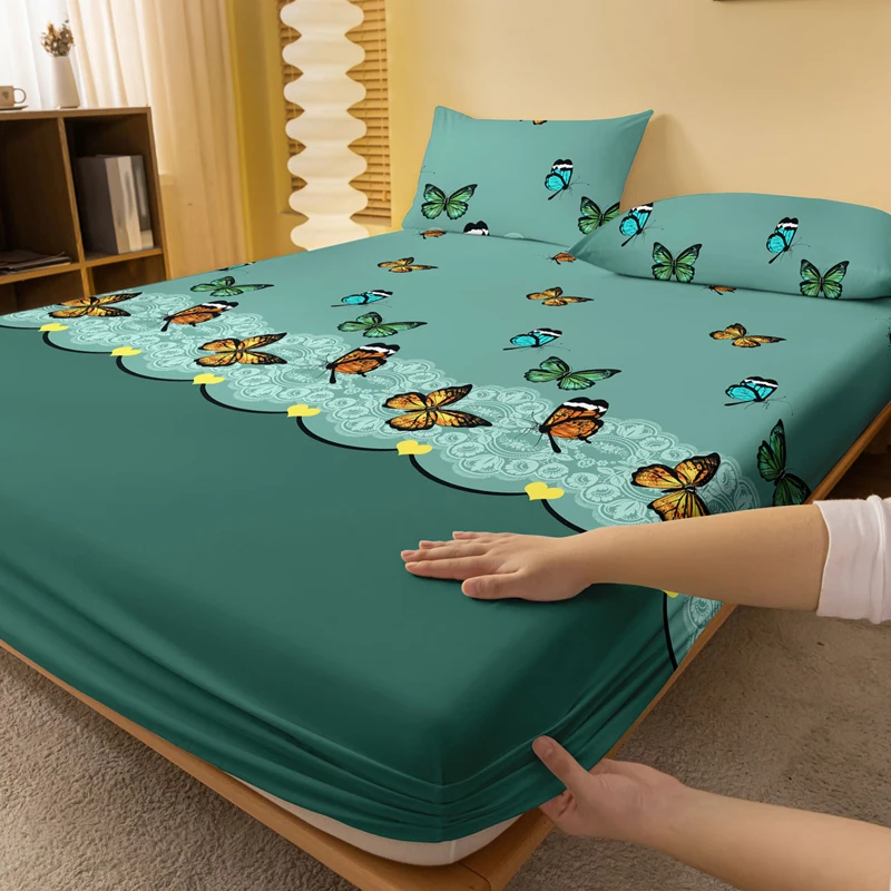 1 Simple modern butterfly printed matte Fitted Sheet, bedroom printed bed cover, bedding (excluding pillowcases)