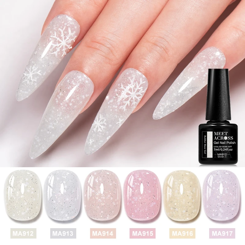 Glitter Snowflake Rubber Base Gel Nail Polish Nude Pink Semi Permanent Soak Off Self Leveling UV Gel Varnish Nail Supplies DIY