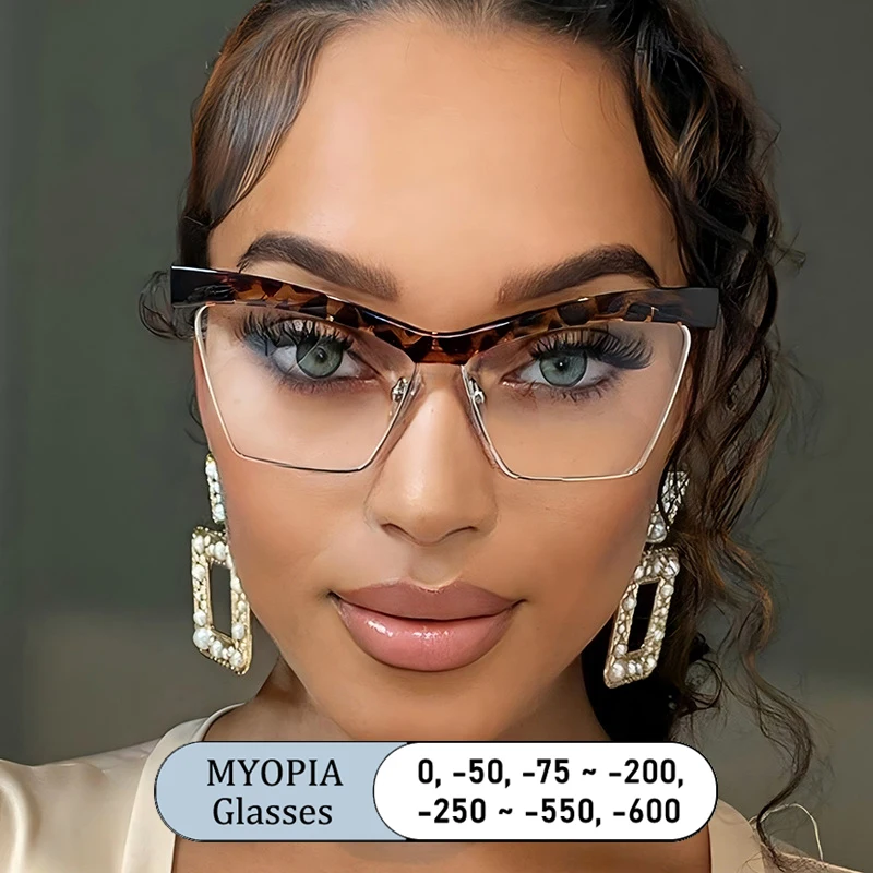 

Brand Design Square Eyebrow Frame Myopia Eyewear Photochromic Anti Blue Light Computer Women Shortsight Glasses Custom 0 to -500