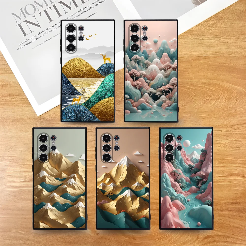 

Painting of Mountain Phone Case For Samsung Galaxy S25 S24 S22 S23 Ultra S21 S20 Plus 5G Frosted Shockproof Full Cover Case