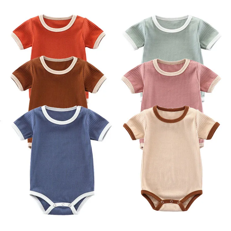 Summer Newborn Baby Romper Ribbed Infant Cotton Short Sleeve Body Suit Boy Girl Jumpsuits Baby Clothes 0-24Monthes
