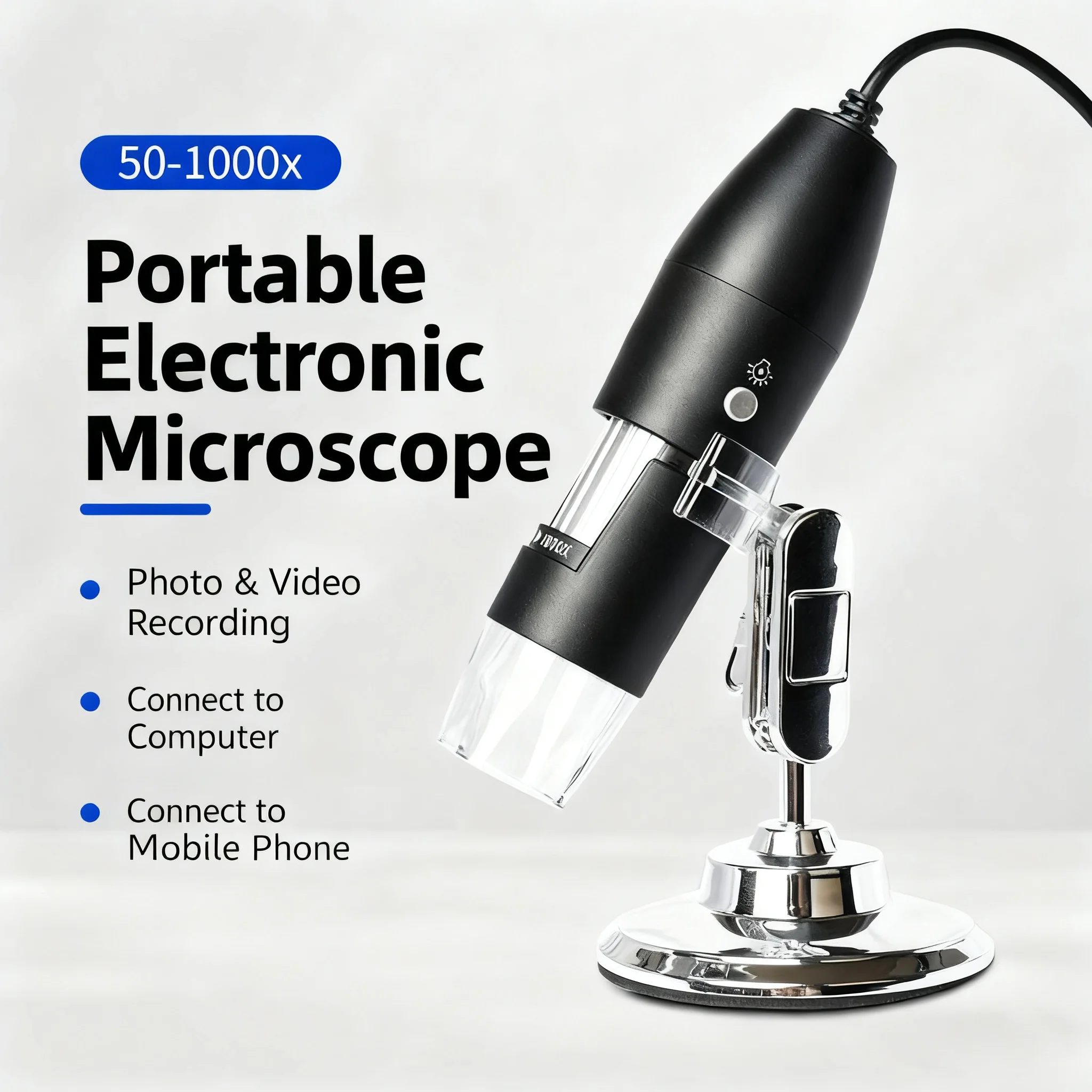 3 in 1 Digital Microscope, Real 50X-1000X, 8 LED Magnification Endoscope Camera, 1920x1080 Pixel Soldering Microscope