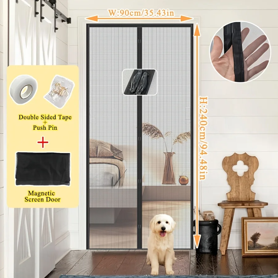 1pc screen door with magnetism, large-sized magnetic mosquito proof door curtain, pet friendly,self-adhesive and easy to install