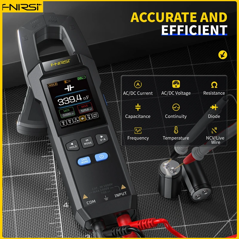 FNIRSI DMC-100 Current Clamp Meter DC AC Counts Digital Multimeter Tester 600A Amperimetric Clamp Tester NCV Electrician Tools