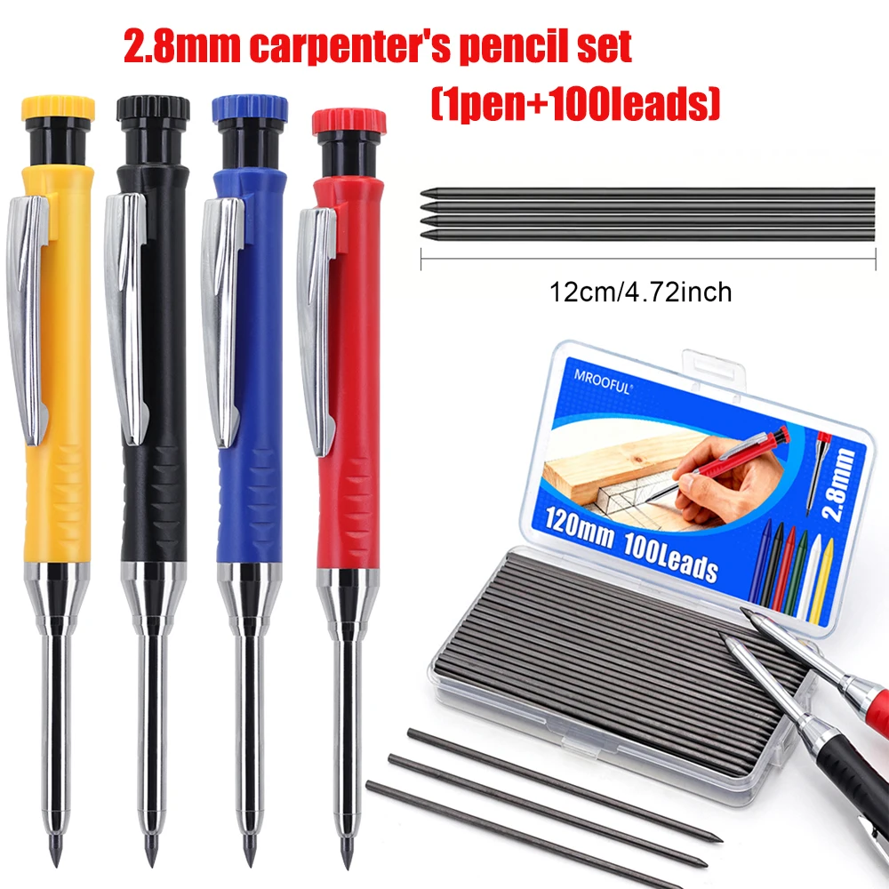 

Professional 2.8mm Carpenter's Pencil Set With 100pcs/box Lead Refill, For Carpenter Engineering Marking Scribing Tool