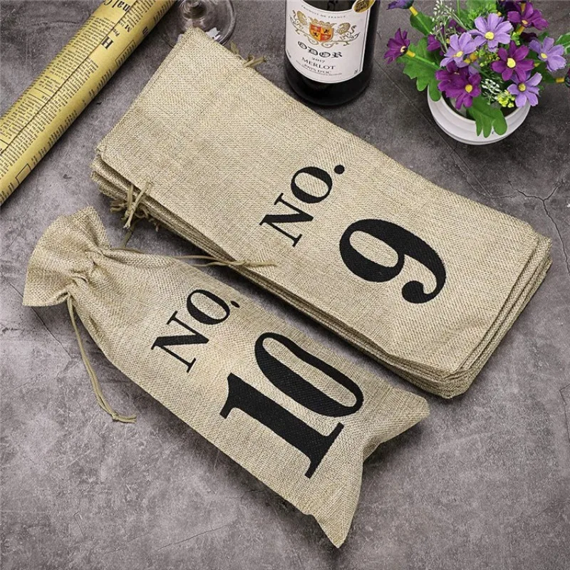 10pcs Jute Wine Bags With Drawstring Numbered Wine Bottle Gift Bags Wine Cover Tasting