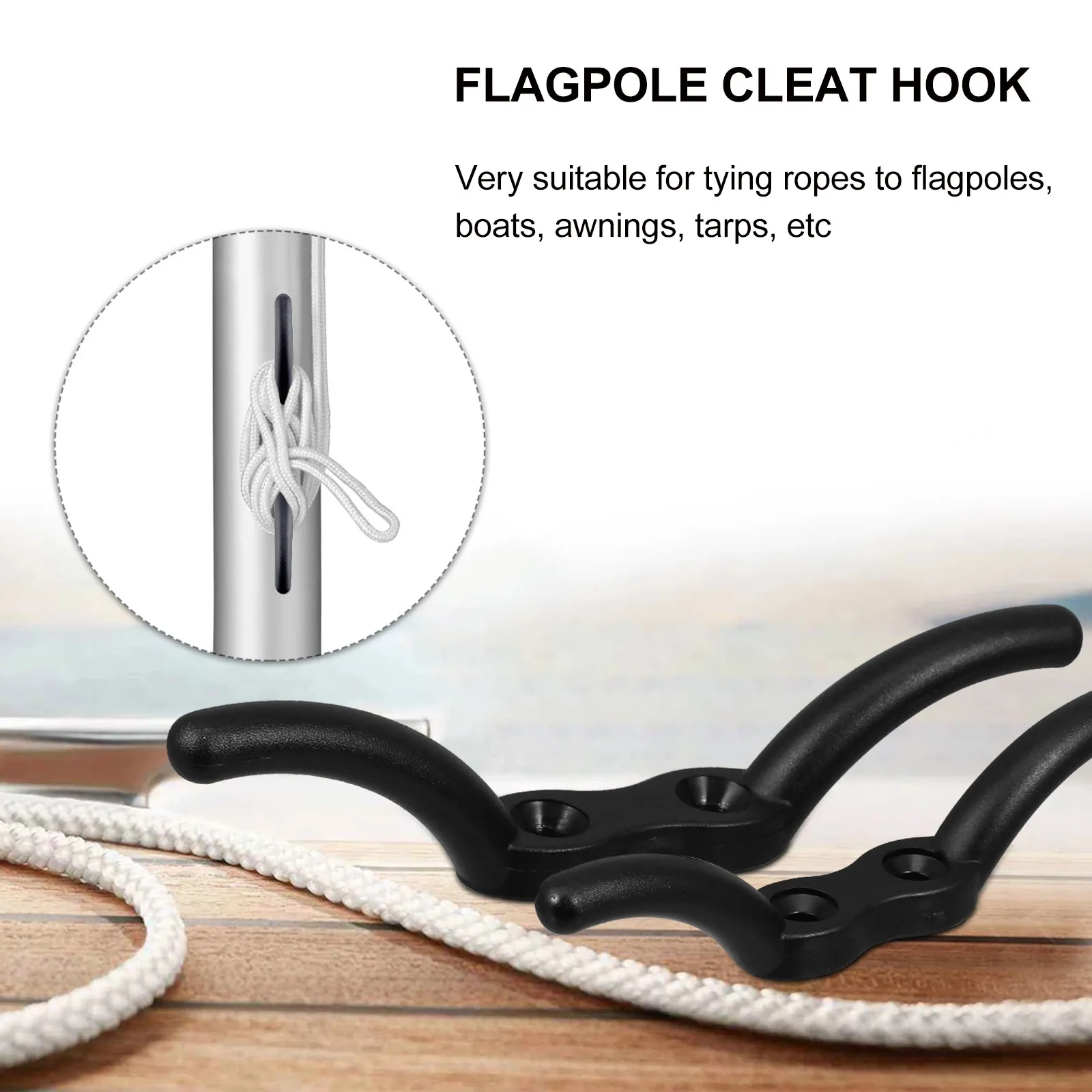 2Pcs Flagpole Cleat Hook Nylon Material Rope Fixing Cleat Hook for Boat Flagpole Replacement Includes Screws Cast for Flag Rope