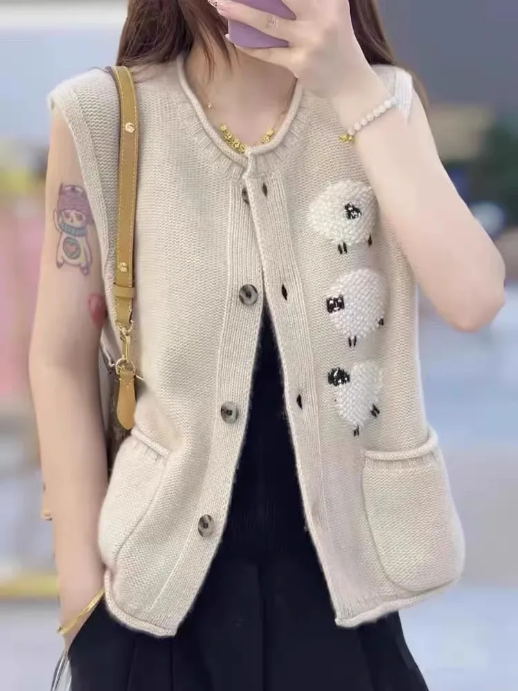 

Вязаный жилет из чистой шерсти, женский свитер-конверт, полотенце с вышивкой, многослойная верхняя одежда, круглая, осенне-зимняя, теплая