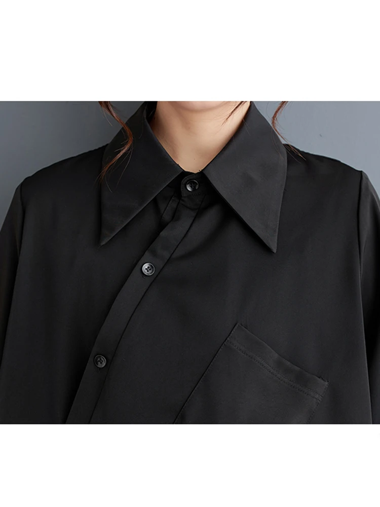 XITAO Asymmetrical Black Shirt Dress Personality Fashion Loose Long Sleeve Women Street Trendy Dress 2024 Spring New ZY8651