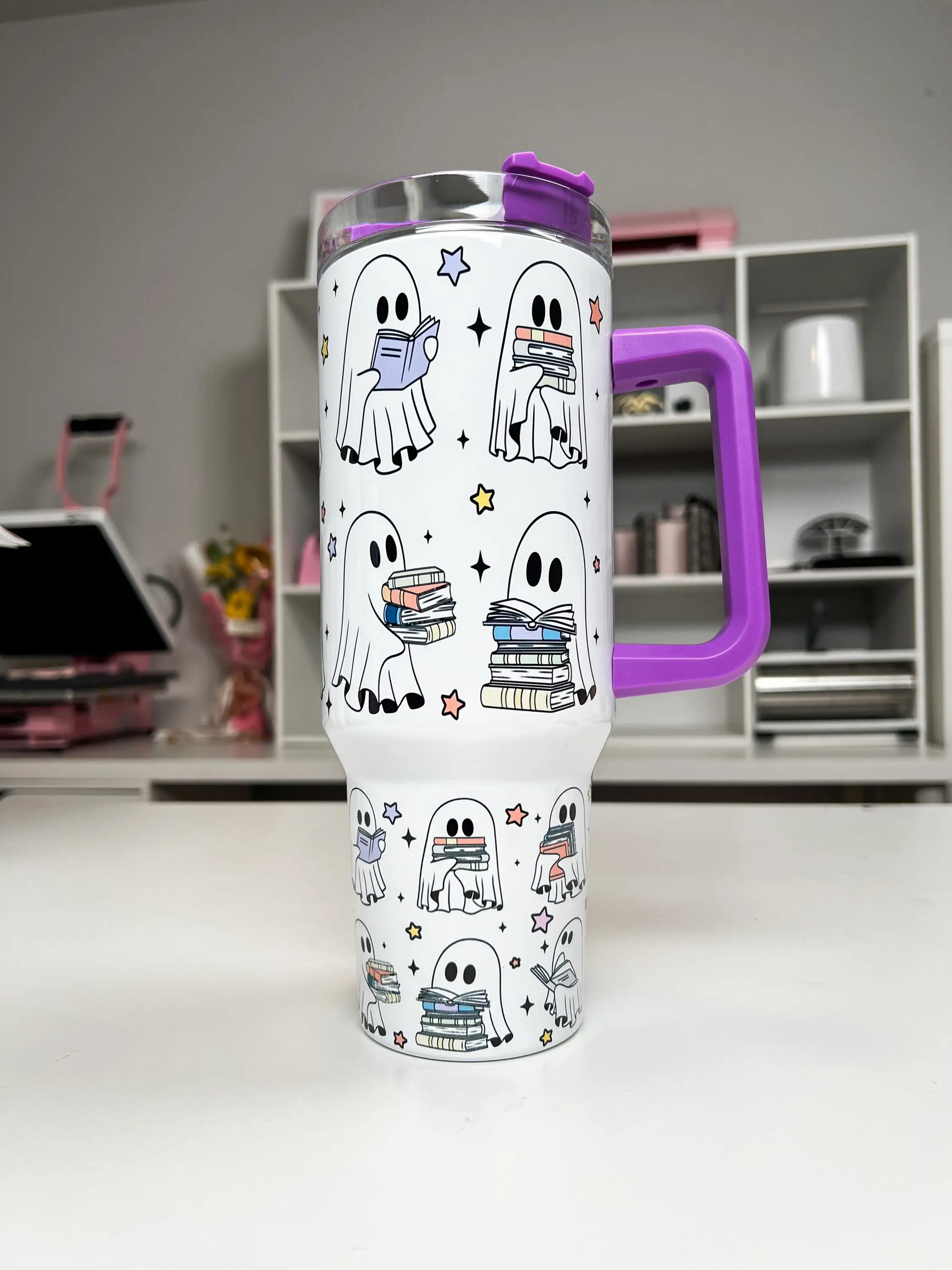 Halloween New Stainless Steel Insulated Tumbler With Lid, Straw & Handle 1200ml Straw Mug Large Capacity Handle Portable Mug