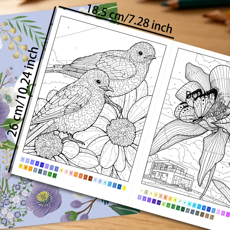 1 Garden Forest Adult Decompression Coloring Album, 32 Pages, Improving Aesthetic Ability, Color Matching Skills Learning