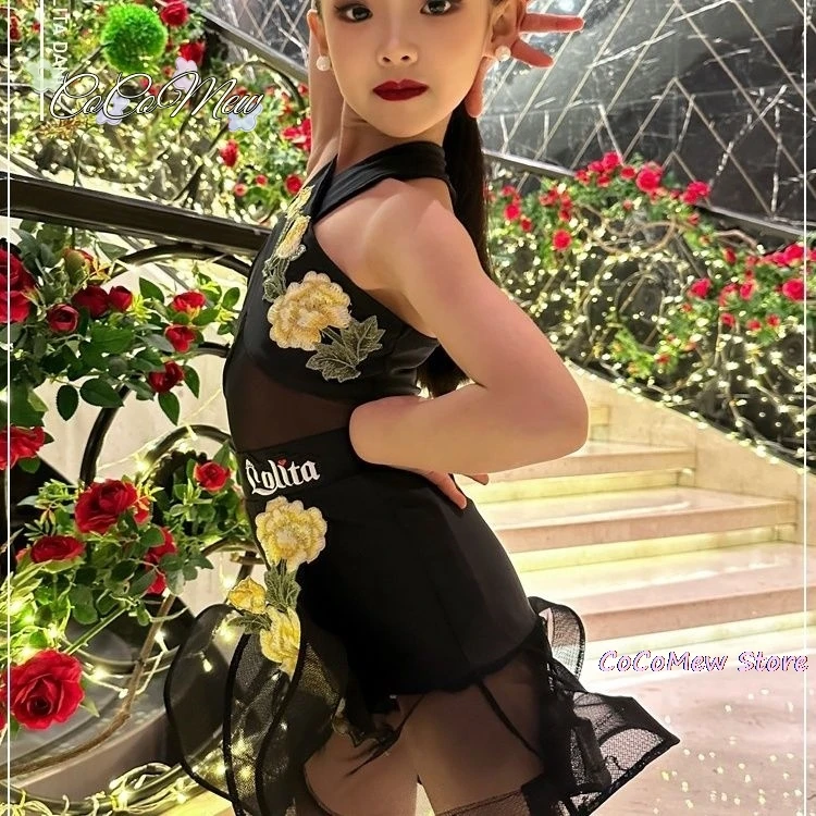 Latin Dance Dress Woman Stage Clothes Girl Kid's Dress Clothes for Dancing Dancewear Split Set Dance Shirt Mini Dress Latin Girl