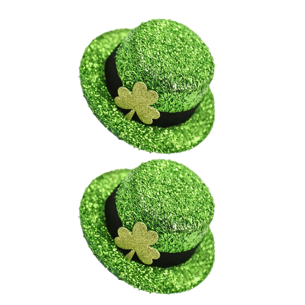 

2 Pcs Hat Hairpin Green Headwear Party Favors Mini Top Glitter Festival Decor Saint Patrick Theme Accessories Hair Decor
