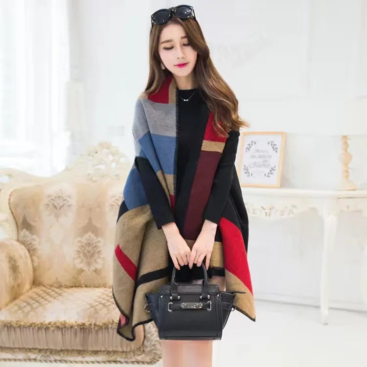 Poncho Cloak Imitation Cashmere Scarf Women's Sleeved Shawl Spring Summer Autumn Winter Warm Cloak Cape Jacket Lady Coat