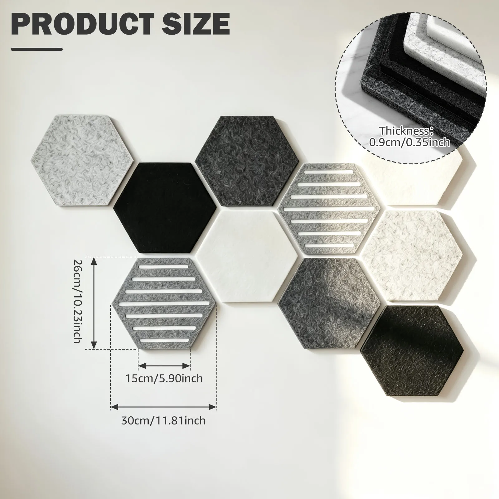 10Pcs Hexagonal Felt Notice Boards Self-adhesive Hexagon Cork Board Alternative Decorative Geometric Felt Tiles Set with 30 Pins