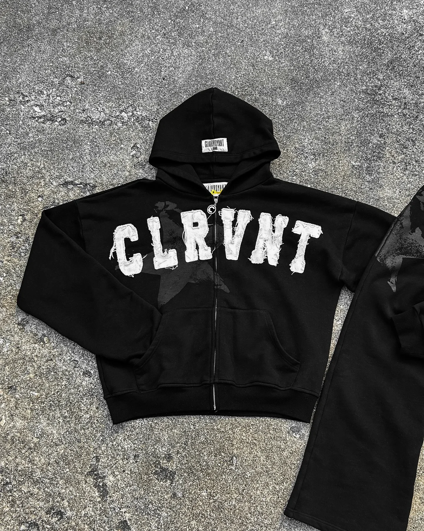 Black CLRVNT Trendy Brand America Streetwear Y2K Letter Patchwork Zip Up Hoodie Gothic Punk Rock Men Women Sweatsuit Hoodies