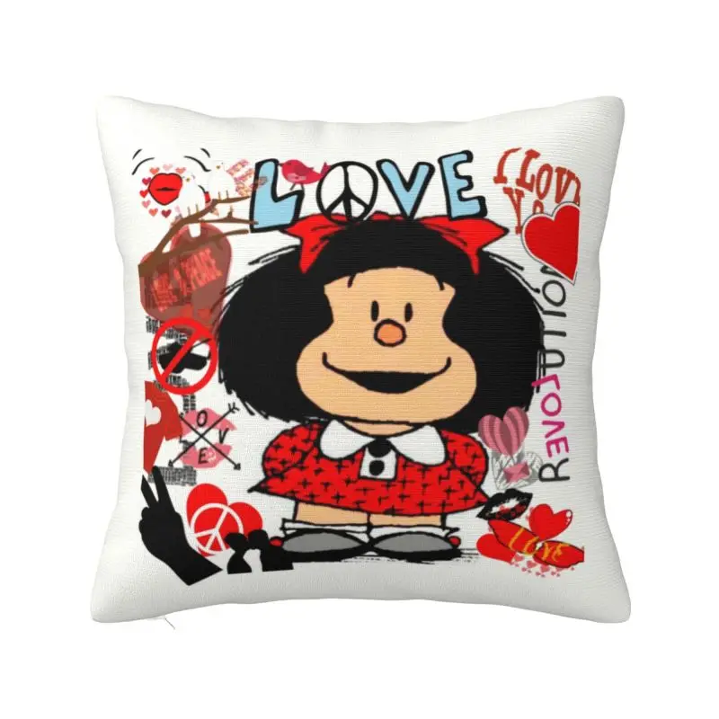 Love And Mafalda Surrounded By Hearts Throw Pillow Fashion Manga Cartoon Luxury Cushion Cover Soft Pillowcase