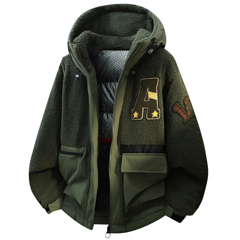 الخريف والشتاء حجم كبير سترة قطن مقنعين التدفئة الجرافين للرجال ، سترة قطن دافئة وسميكة من جلد الخراف M-8XL #1