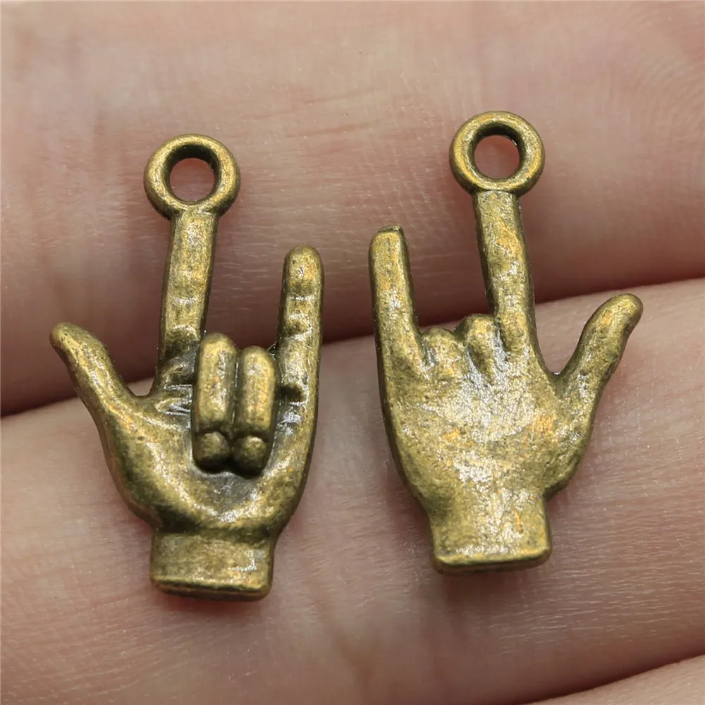 20pcs 22x13mm(0.87x0.51inch) 2 Colors Antique Bronze Color Antique Silver Color I Love You Gesture Charms Pendants