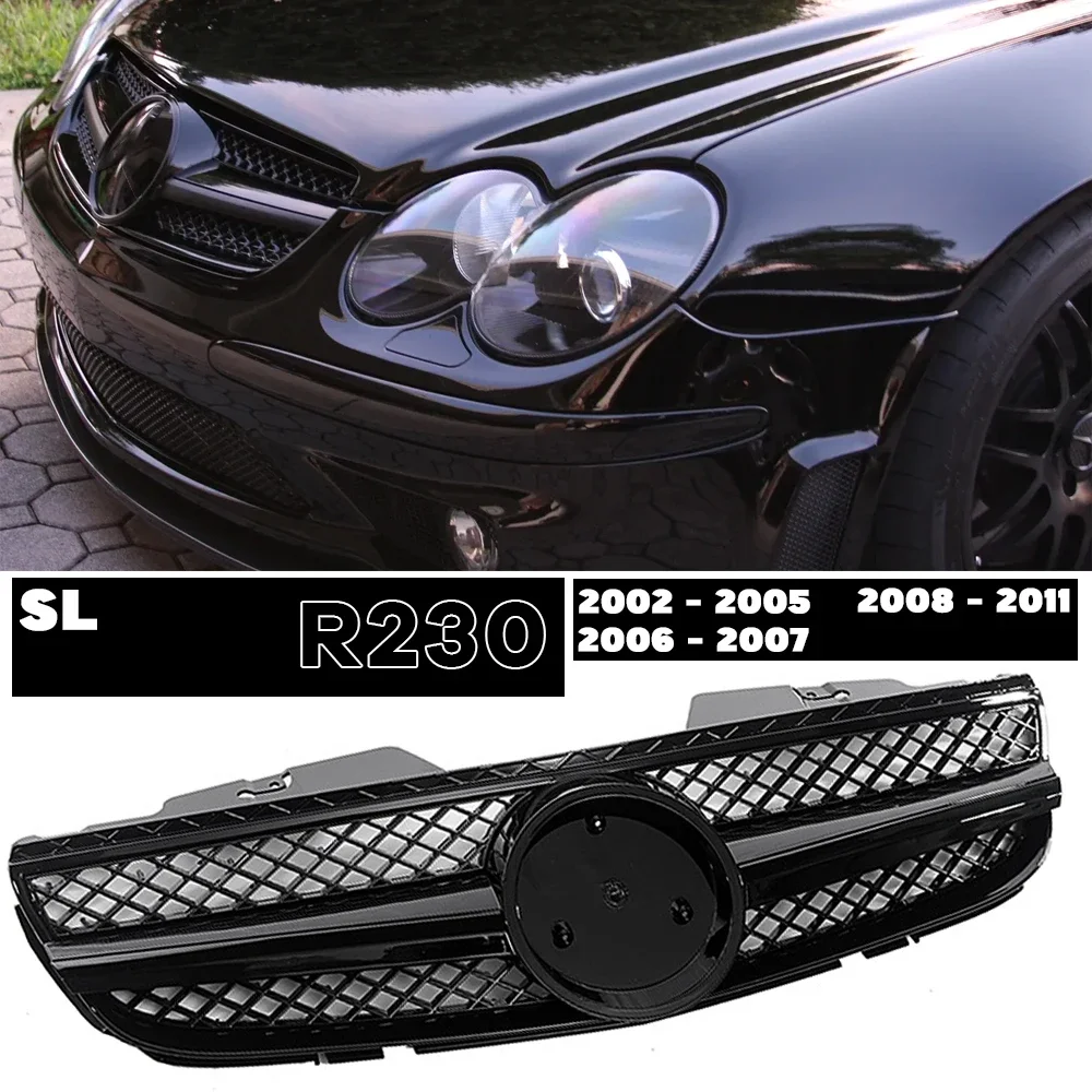 

SL65-style Front Bumper GT Diamond 1-Fin ABS Radiator Grille for Mercedes Benz SL Class R230 2002 - 2011 SL350 SL500 SL550 SL600