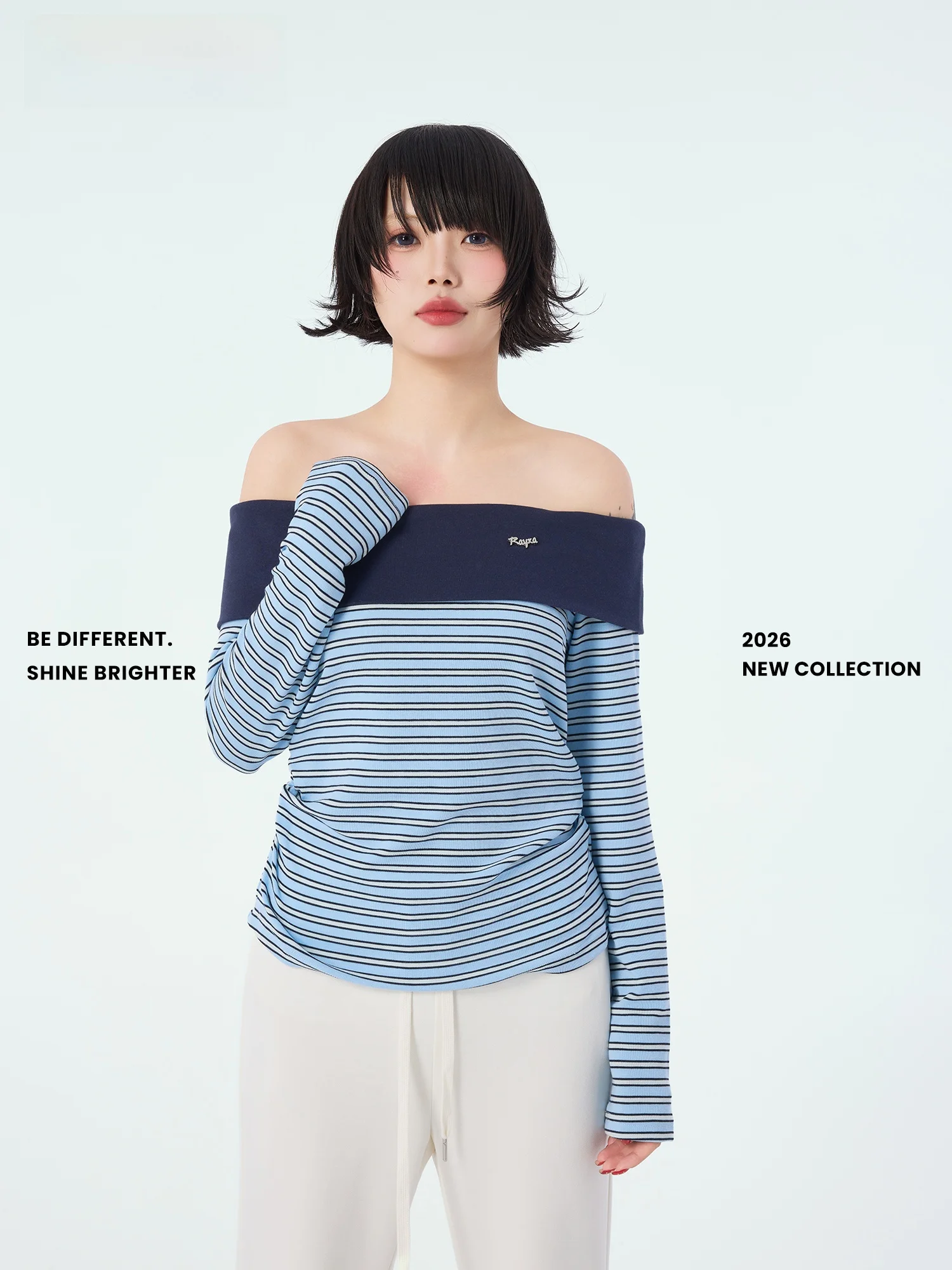 

Didimax Spring New Blue White Stripes One oulder Turn-down Collar Women's Slim ort Top Casual Sle Polyester Fiber Long ...