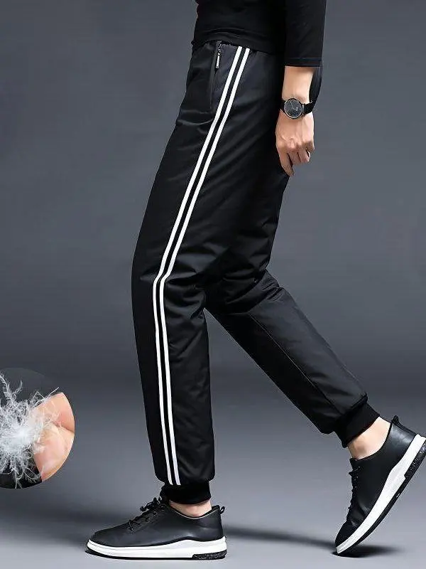 

New Men's Outdoor Winter down Pants Thiened Sports Trousers Youth Stripe Warm Long Pants for Cold Weather