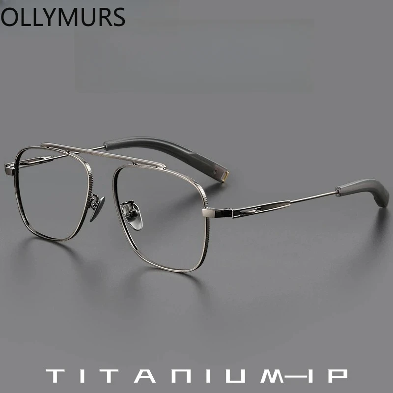 

OLLYMURS Fashion Trend Double Beam Framework Women Pure Titanium Retro Big Face Pilot Optical Prescription Men's Glasses Frame