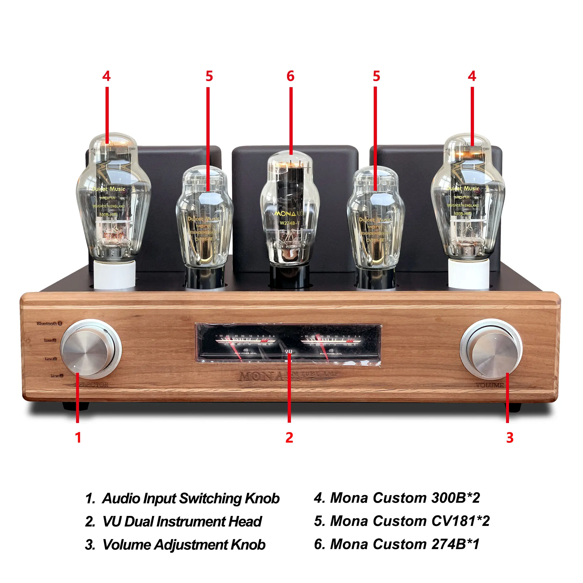 Mona Gallows High Power 5 Tube 300B Bluetooth Audio Processor Tube Amplifier Metal Wooden Home Amplifier Home Mixer 2.0 China