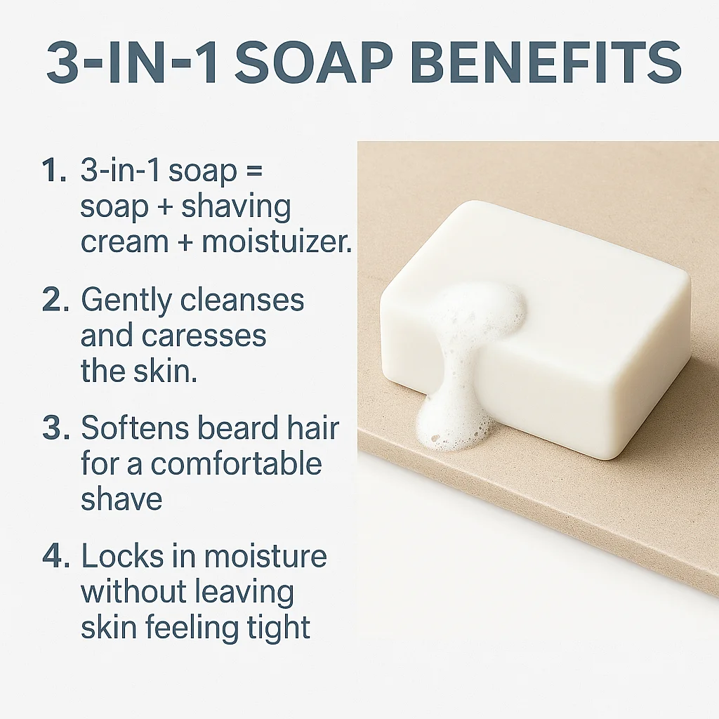 3-in-1-Seife für Herren, Hand- und Körper-Gesichtsrasur, Peeling, Tiefenreinigung, feuchtigkeitsspendende handgemachte Kokosnuss-Zitrusseife für hydratisierte Haut