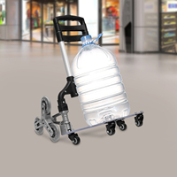 Aluminium Stacking Trolley, Black Folding Stair Trolley Height Adjustment Trolley W/ Elastic Rope& 10 Wheels