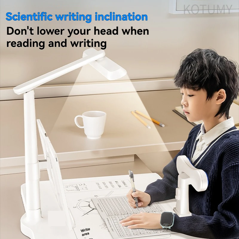 Desktop Children Posture Correction Device, Built‑in LED Reading Lamp, Height Adjustable Vision Protector for Primary School Stu