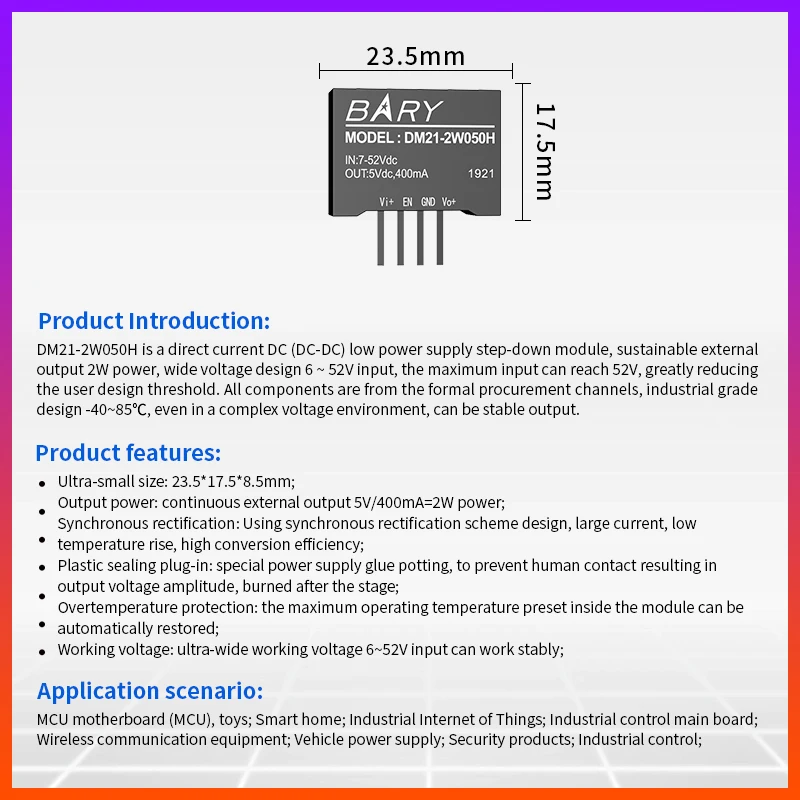 DC-DC Buck Power Supply Module 5.5V~52V to 3.3V 5V 2W Low Voltage Difference Step Down Module 5V