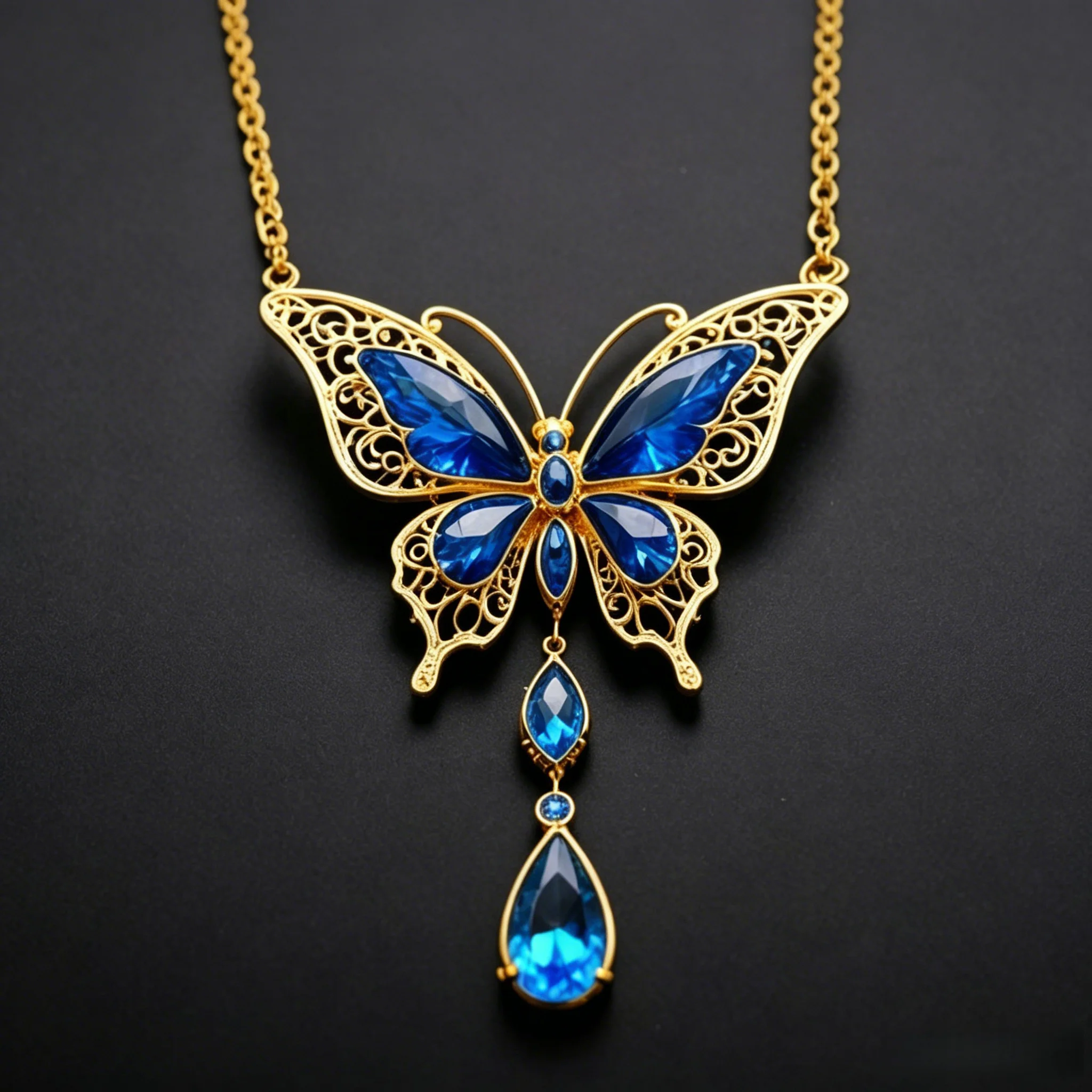 Elegant hollow flower wire butterfly with multi-layer blue artificial gemstone ladies' pendant earrings for formal occasions