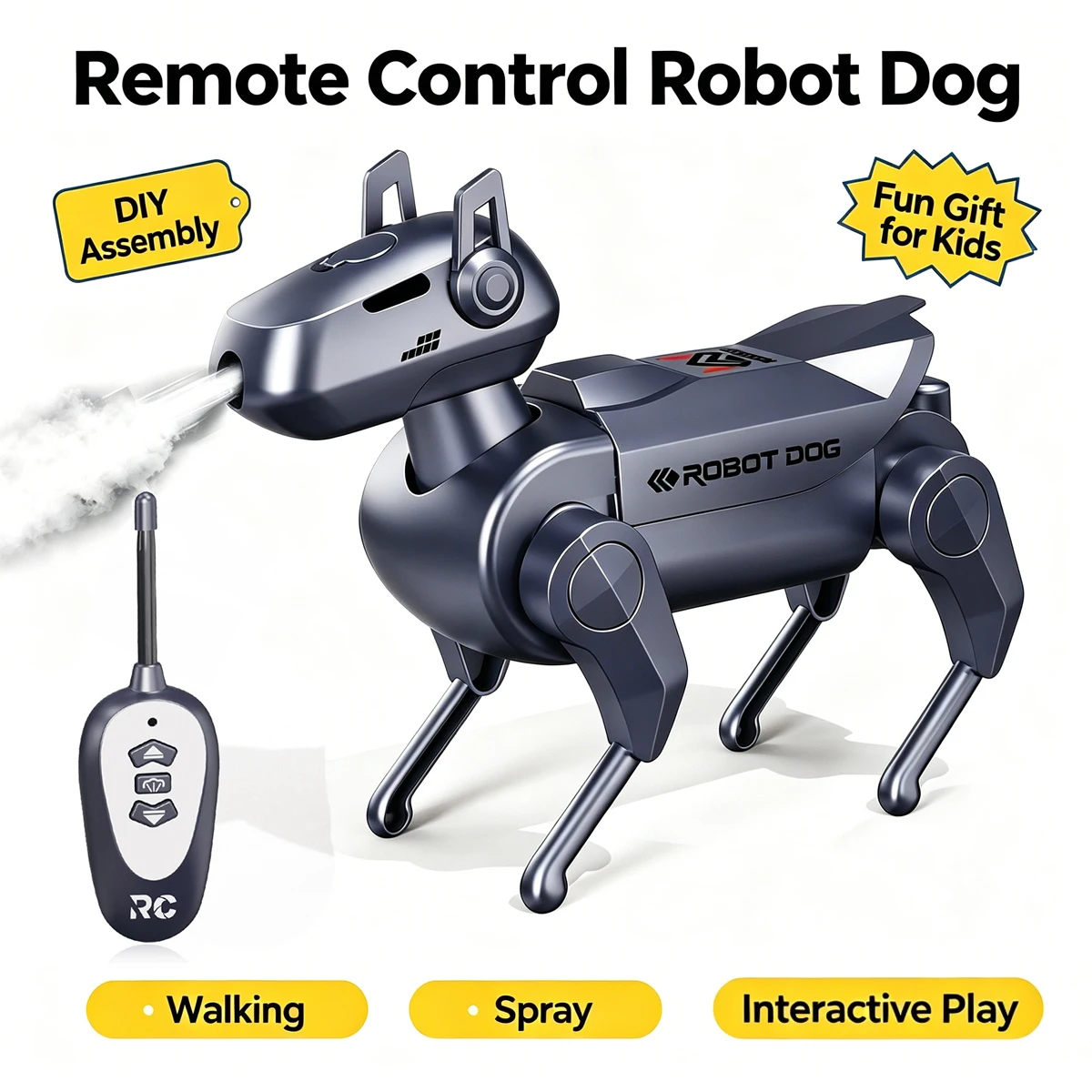 Children Remote Control Robot Dog Mechanical RC Animals DIY Assembly Electronic Spray Walk Pet Science Experiment Education Toys