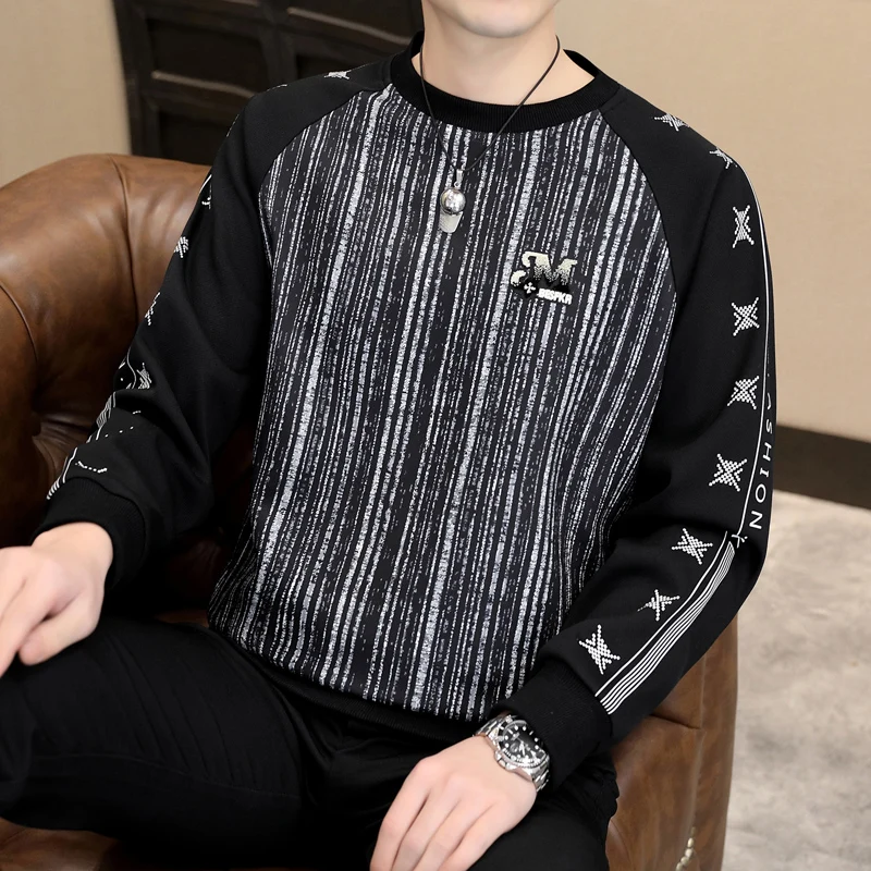 2 Styles!2024 Spring New Men's Long Sleeved T-shirt Fashion Casual Round Neck T-shirt Harajuku Sweater