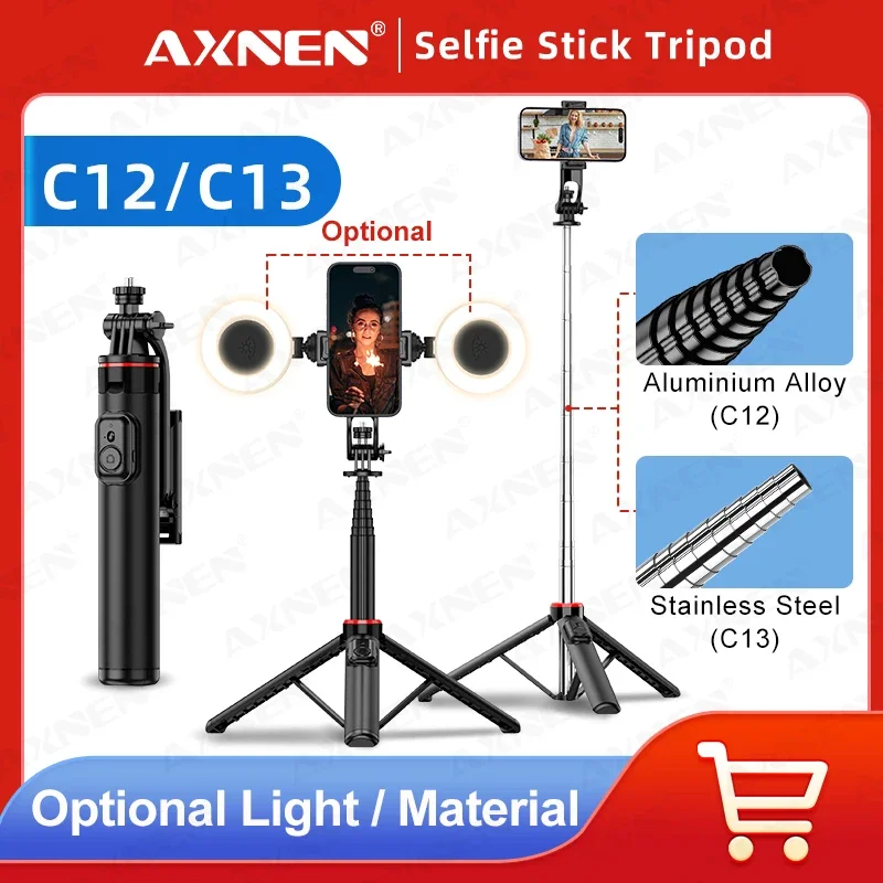 AXNEN Mobile Phone Tripod C12/C13 Tipods for Cellphone Gopro Action Camera, 1325mm Stand with Wireless Bluetooth Remote for Live