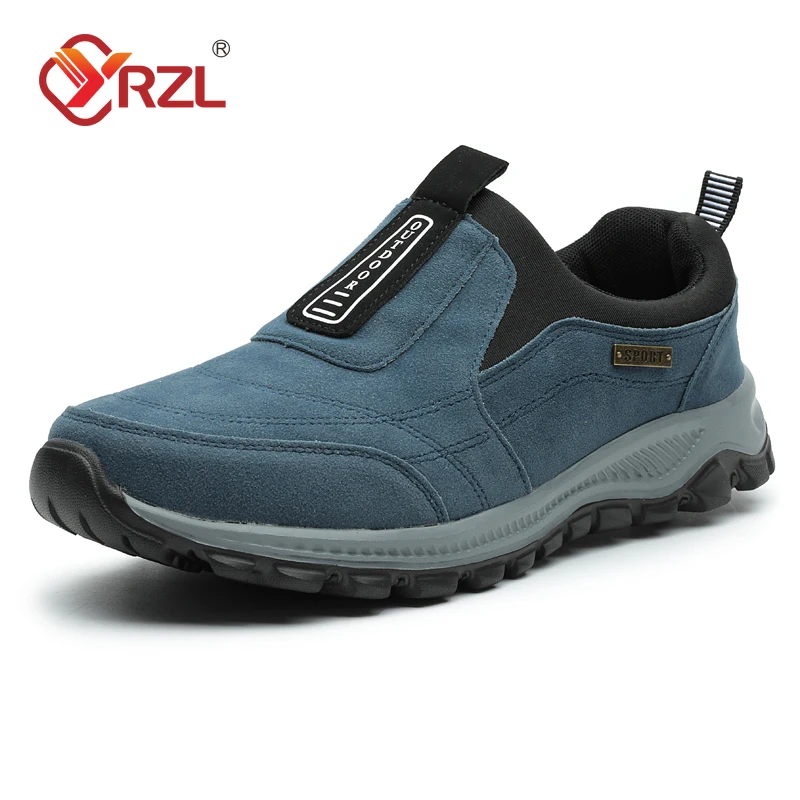 

YRZL Outdoor Hiking Shoes Men Sneakers Slip on Casual Men Shoes Breathable Suede Leather Shoe Anti-skid Walking Shoes Footwear