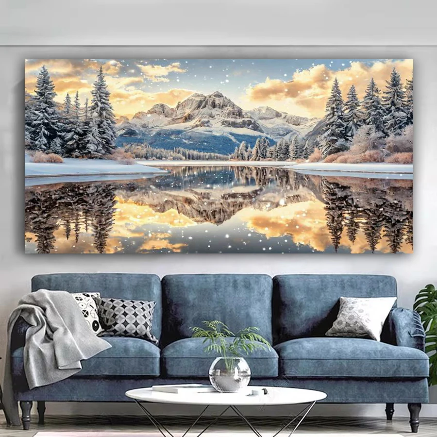Diy Diamond Embroidery Winter Mountain and Lake Scenery Mosaic Picture Large Diamond Art Painting Full Jewelry Cross Stitch Kits