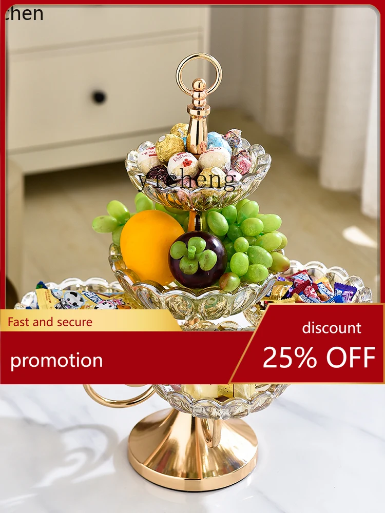 YFY Crystal Glass Multi-Layer Fruit Plate Living Room Coffee Table High-End Entry Lux Snack Candy Plate