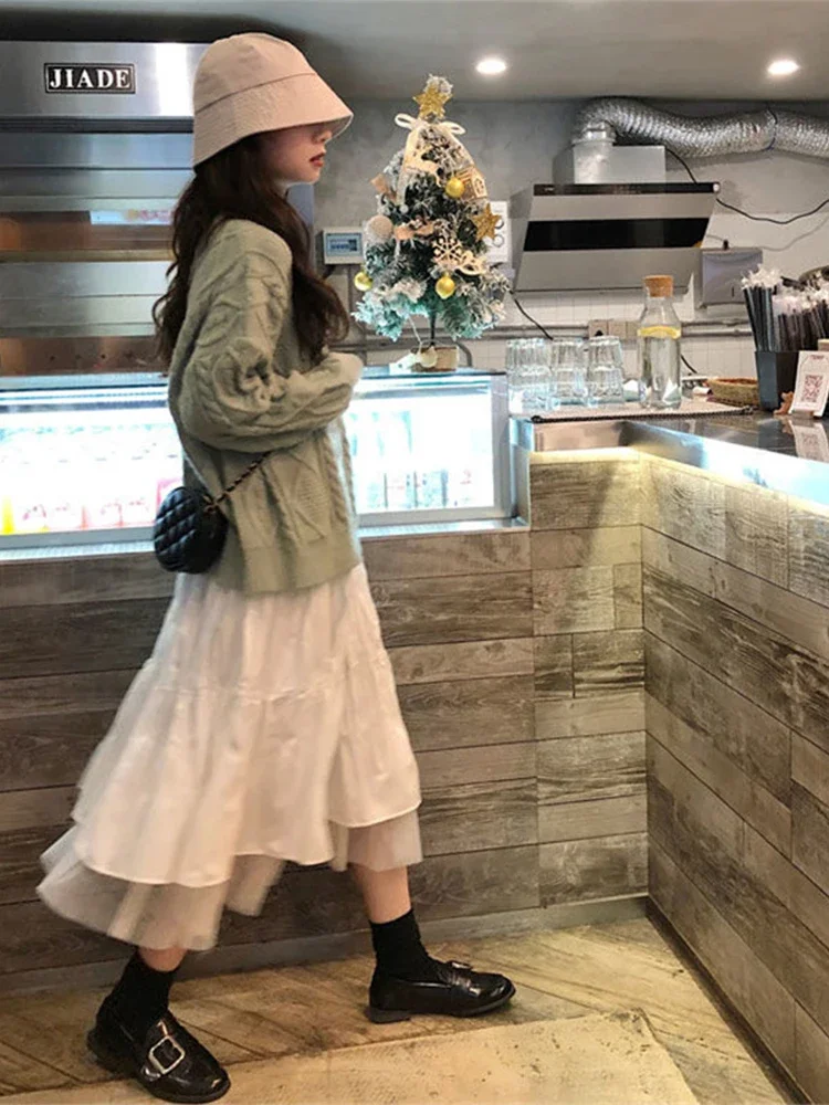 Long Tulle Skirts Womens 2024 Spring Elastic High Waist Mesh  Pleated Skirts Female Black White Long Skirt Streetwear