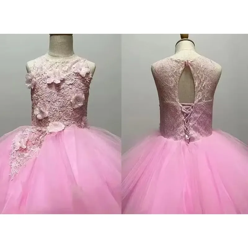 High Low Flower Girl Dresses for Wedding Tulle Princess Pageant Dress Lace Appliques Ball Gown Dress princess dress