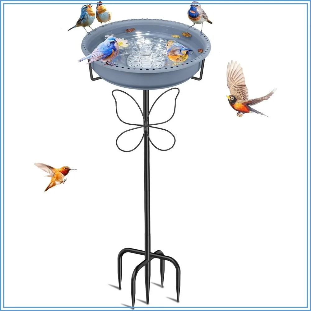 

Freestanding Bird Bath for Outside, Garden Birdbath & Birdfeeder with Removable Bowl, 5-Pronged Base, Easy to Clean, Grey
