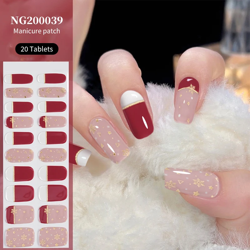 Christmas Semi Cured Gel Nail Strips Snow Flake Red Blue Gel Polish Stickers for Nails Halloween UV Lamp Full Cover Decals