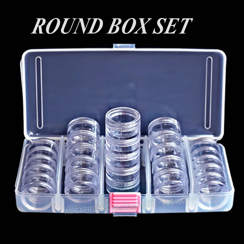 

Nail Art Accessory Round Box Set, Tiny clear bottles with screw cap for DIY Cosmetics Nails Jewelry beads Crafts containers case