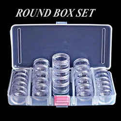 Nail Art Accessory Round Box Set, Tiny clear bottles with screw cap for DIY Cosmetics Nails Jewelry beads Crafts containers case