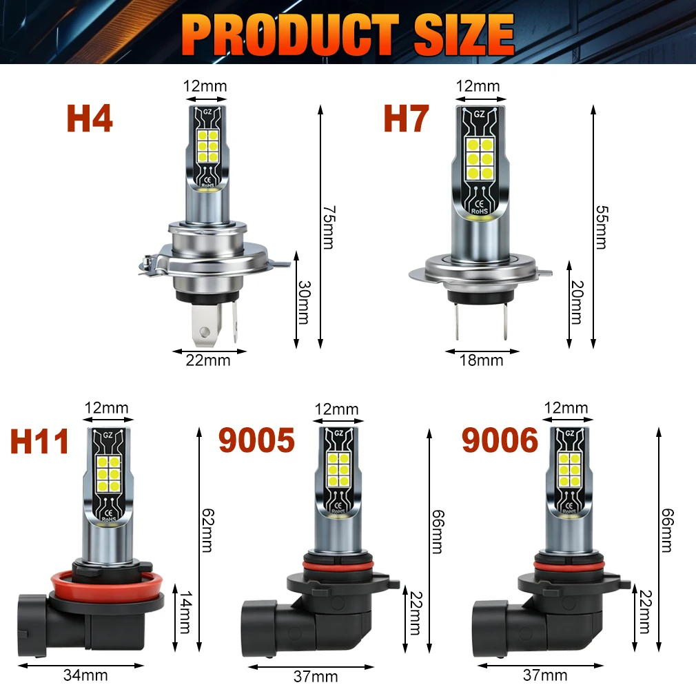 XSTORM 1/2 Stück H11 LED-Nebelscheinwerfer Glühbirnen Canbus Fehlerfrei 9005 HB3 9006 HB4 H7 H4 LED-Leuchten für Auto 30000LM 80W 12V – Detail 8