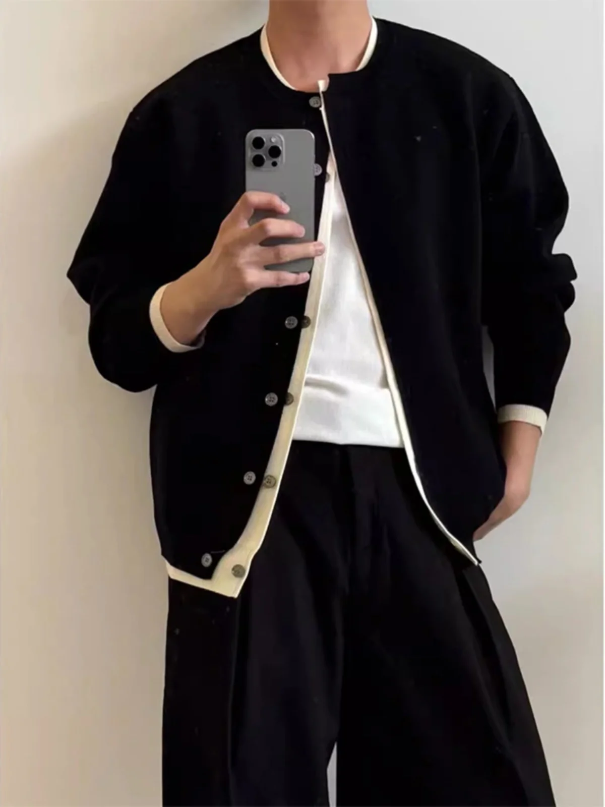 

Повседневный вязаный кардиган для мужчин с пэчворк-дизайном, цветными блоками, длинными рукавами, круглым вырезом, молодежный стиль