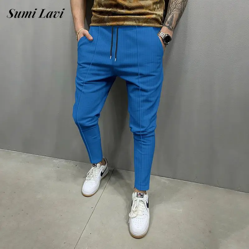

Sports Fitness Casual Men's Pants 2025 Autumn Fashion Solid Color Drawstring Straight Pants For Mens Vintage Lace-up Trousers