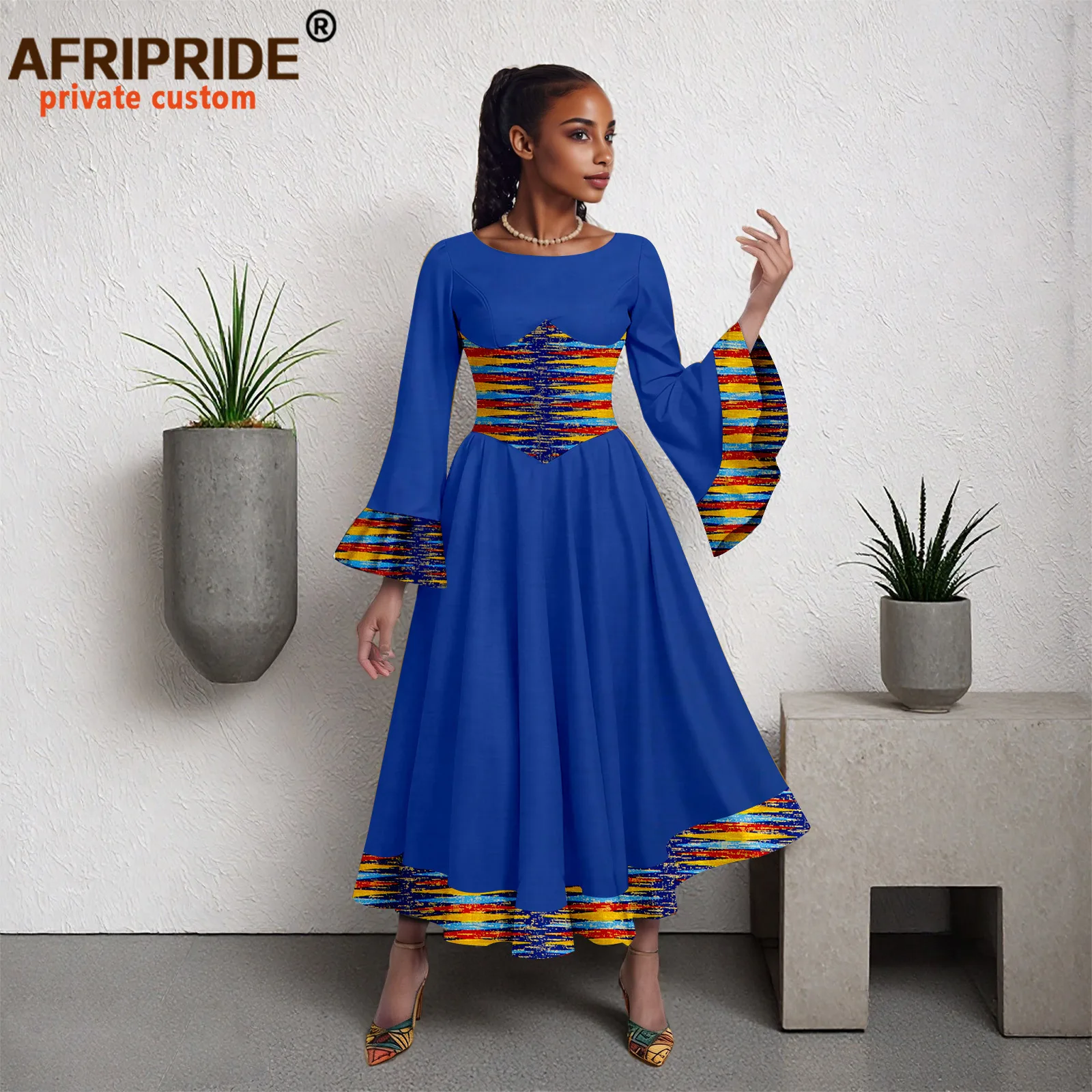 Women`s Dress African Clothes O-neck Flare Sleeve High Waist Slim Fit Print Elegant Dress Women's Casual Party Dresses 2525179