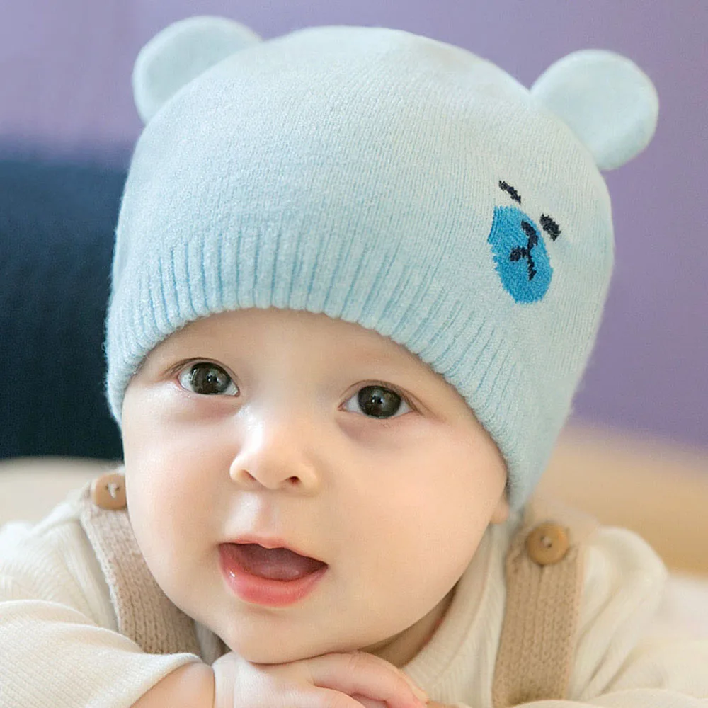 Winter Beanies Cartoon Bear Baby Warm Winter Wool Hat Classical Soft Boys Girls Knitted Hat For Infant Kids 0-8 Month